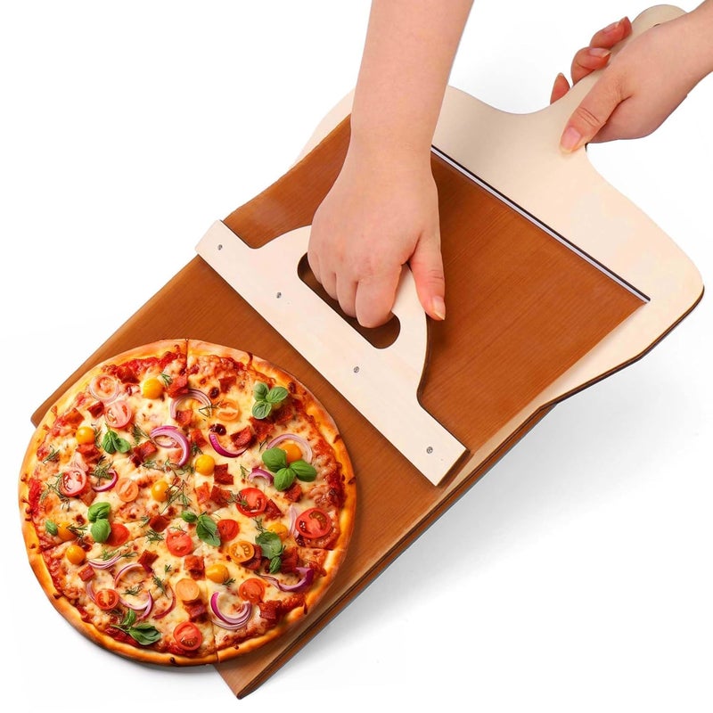 Karomouj Essential Wooden Baking Peeler Pizza Peelar Spatula with Magic Sliding Transfer for Home Kitchen Baking Use BrownWood - Image 1