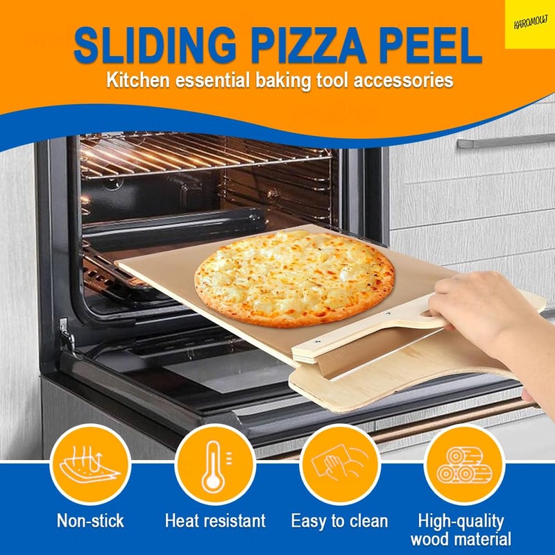Karomouj Essential Wooden Baking Peeler Pizza Peelar Spatula with Magic Sliding Transfer for Home Kitchen Baking Use BrownWood - Image 4