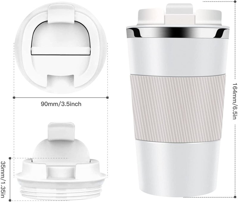 Wosta Travel Mug, Insulated Coffee Cup with Leakproof Lid,Vacuum Insulation Stainless Steel Reusable for Hot Cold Coffee, Non-Slip Protective Cover, (White, 380 Ml) - Image 2
