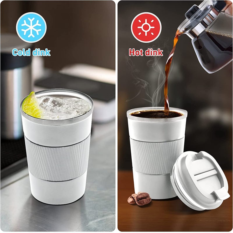 Wosta Travel Mug, Insulated Coffee Cup with Leakproof Lid,Vacuum Insulation Stainless Steel Reusable for Hot Cold Coffee, Non-Slip Protective Cover, (White, 380 Ml) - Image 4