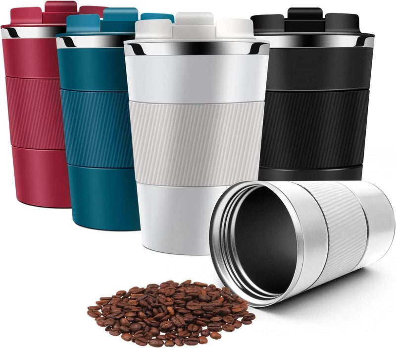 Wosta Travel Mug, Insulated Coffee Cup with Leakproof Lid,Vacuum Insulation Stainless Steel Reusable for Hot Cold Coffee, Non-Slip Protective Cover, (White, 380 Ml) - Image 1