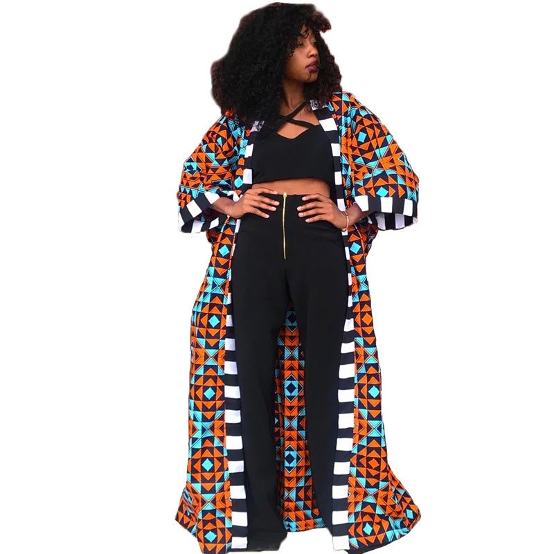 African Print Womens Long Kimono Coat 2024 Indian Tattooed  - Image 5