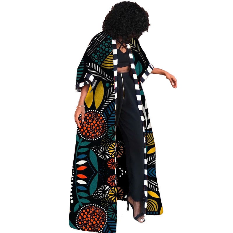 African Print Womens Long Kimono Coat 2024 Indian Tattooed  - Image 3