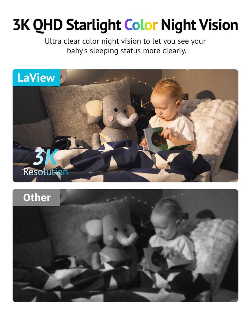 LaView 5MP 3K Cameras for Home Security Indoor,Home Security Camera for Baby/Elder/Pet/Nanny,Baby Cam Starlight Sensor Color Night Vision,US Cloud Service,Compatible with Alexa - Image 3