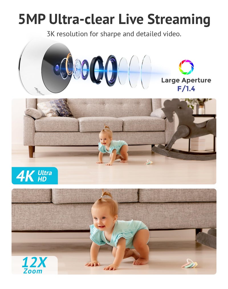 LaView 5MP 3K Cameras for Home Security Indoor,Home Security Camera for Baby/Elder/Pet/Nanny,Baby Cam Starlight Sensor Color Night Vision,US Cloud Service,Compatible with Alexa - Image 2