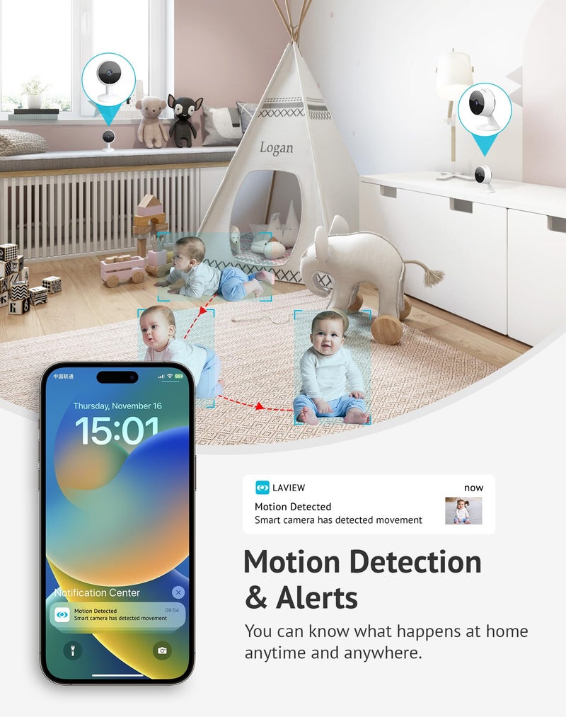 LaView 5MP 3K Cameras for Home Security Indoor,Home Security Camera for Baby/Elder/Pet/Nanny,Baby Cam Starlight Sensor Color Night Vision,US Cloud Service,Compatible with Alexa - Image 5