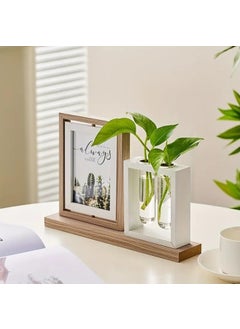 Home Elements HOME ELEMENTS Wooden Double Sided Rotating Family Photo Frame With Plant Vase Floating Desktop Tabletop Standing Creative Picture Frame For Home Decor Office Desk (PF_04)  - Image 4