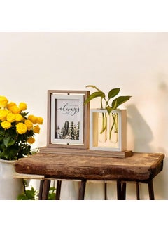 Home Elements HOME ELEMENTS Wooden Double Sided Rotating Family Photo Frame With Plant Vase Floating Desktop Tabletop Standing Creative Picture Frame For Home Decor Office Desk (PF_04)  - Image 2