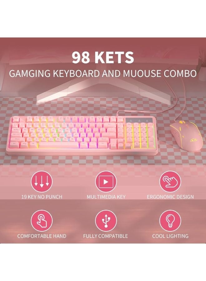 MageGee GK980 Wired Gaming Keyboard and Mouse Combo, Backlit Keyboard, Adjustable DPI Mouse for PC/Laptop/MAC Pink - Image 3