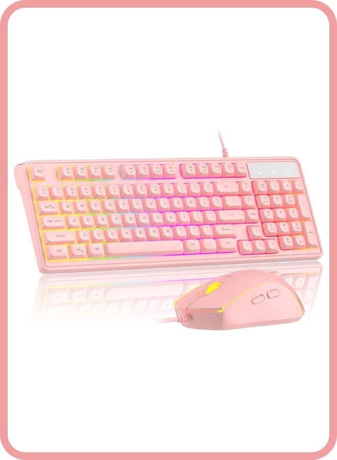 MageGee GK980 Wired Gaming Keyboard and Mouse Combo, Backlit Keyboard, Adjustable DPI Mouse for PC/Laptop/MAC Pink - Image 1