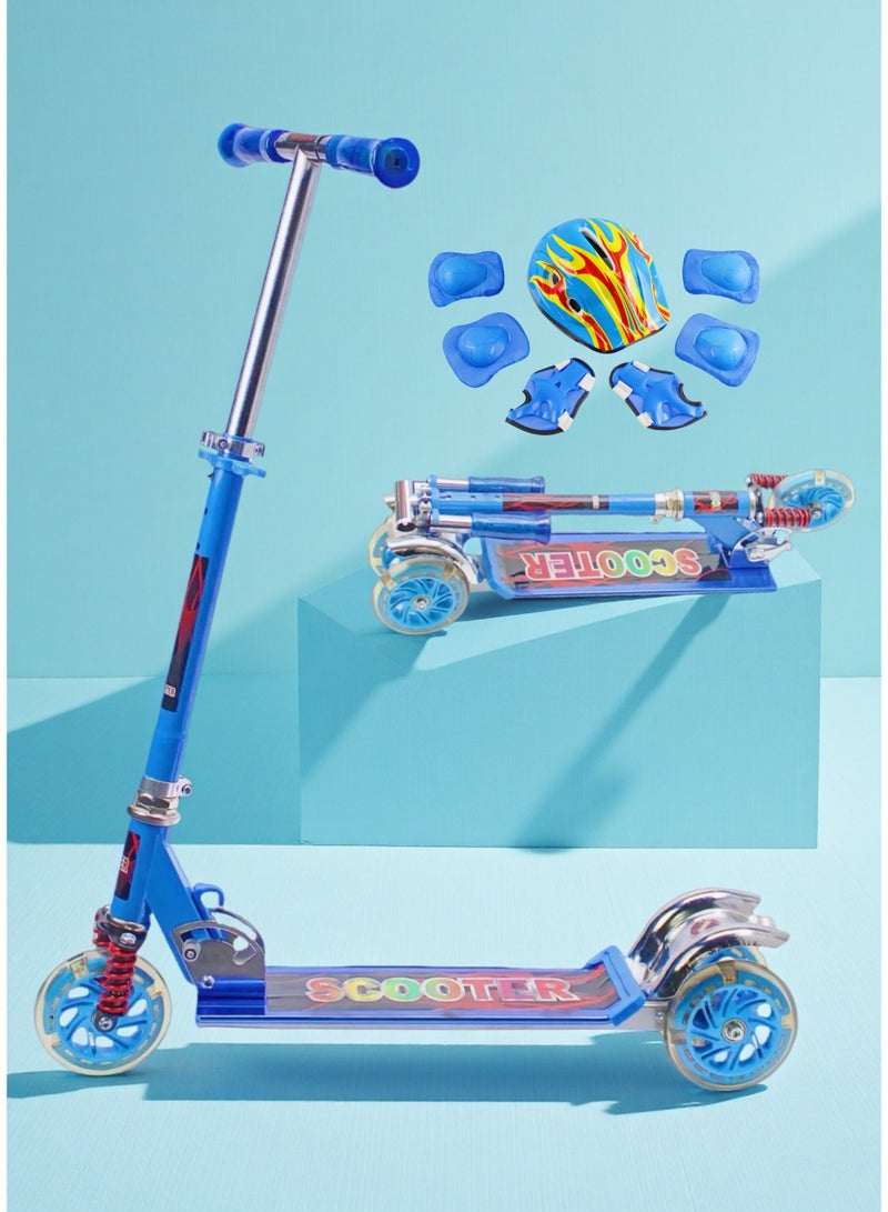 إيزي فيتشور سكوتر إيزي فيوتشر للأطفال من عمر 3 إلى 8 سنوات - سكوتر ركل قابل للطي مع مقبض قابل لضبط الارتفاع، وفرامل خلفية وعجلات بولي يوريثان LED، بما في ذلك مجموعة معدات الحماية الكاملة - Image 1