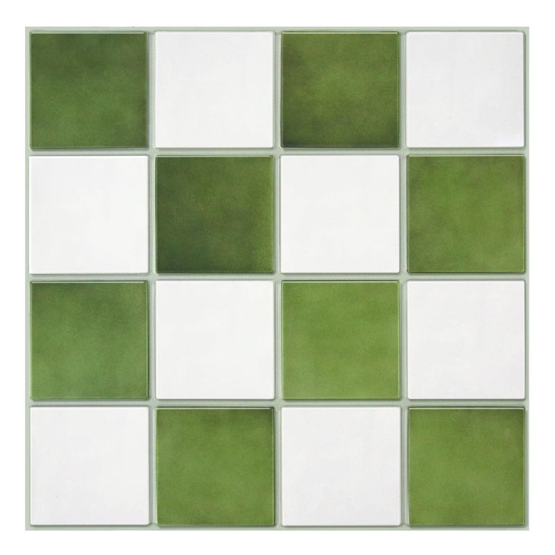 Commomy 10 Pcs Matte 3D Peel and Stick Tile 11.8"x11.8" Ultralight PVC Square Peel and Stick Backsplash for Kitchen Stick on Tiles for Bathroom,Living Room,Fireplace Wall Decor,Green and White - Image 1