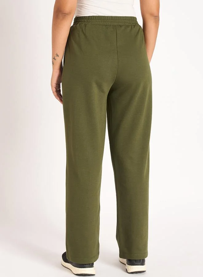 Femmella  Olive Straight Fit Terry Trackpants for Women | Best Price UAE