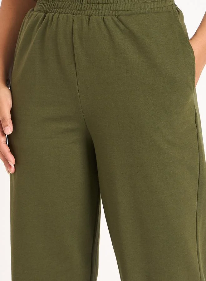 Femmella  Olive Straight Fit Terry Trackpants for Women | Best Price UAE