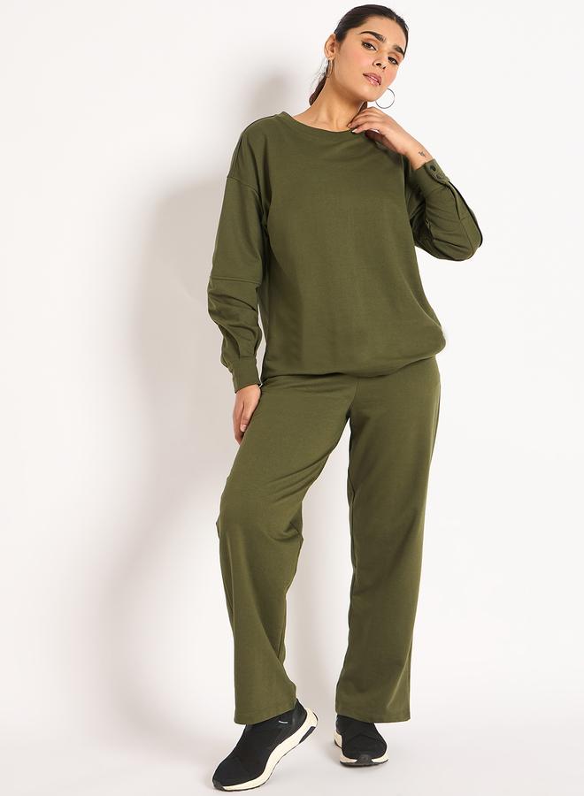 Femmella Olive Straight Fit Terry Trackpants - Image 5