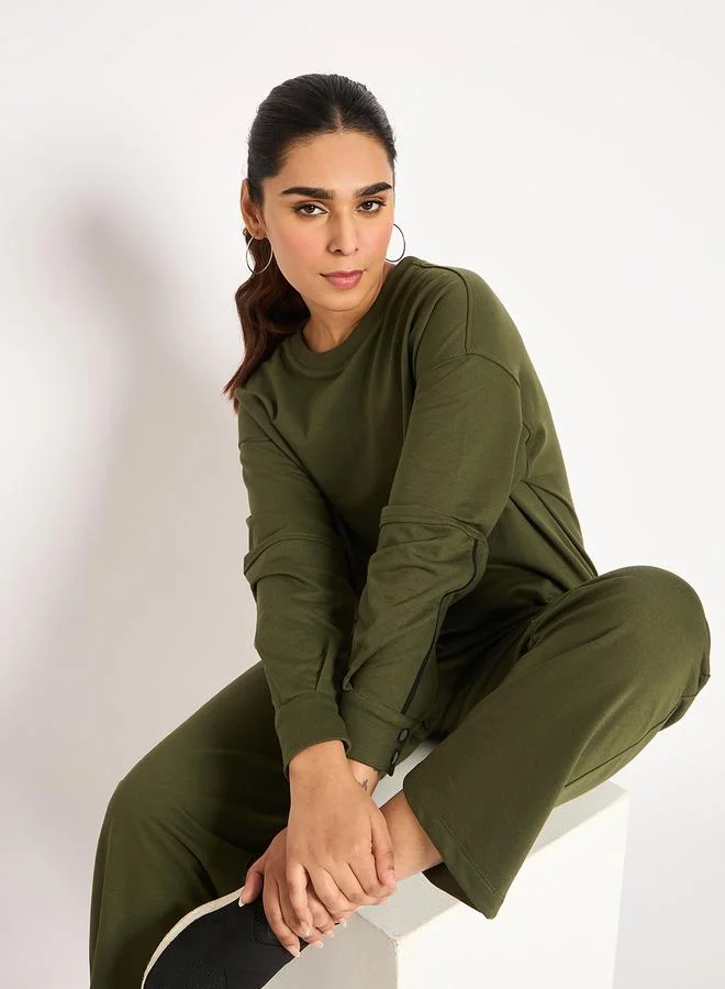 Femmella  Olive Straight Fit Terry Trackpants for Women | Best Price UAE