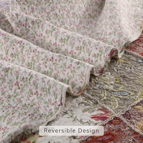 YAYIDAY Bedspread Queen Size Patchwork Quilt Set - 100% Cotton Reversible Breathable Red Multicolor Quilted Quilt with Pillow Shams for All Seasons - Image 4