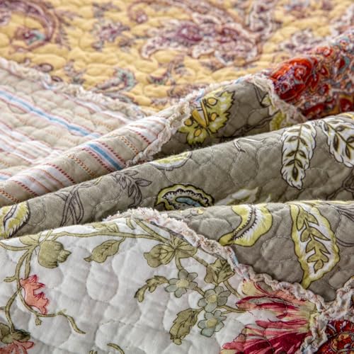 YAYIDAY Bedspread Queen Size Patchwork Quilt Set - 100% Cotton Reversible Breathable Red Multicolor Quilted Quilt with Pillow Shams for All Seasons - Image 5