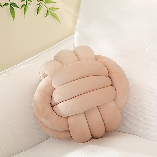 Sioloc Soft Knot Ball Pillows,Round Throw Pillow Cushion Home Decoration Plush Pillow,Throw Knotted Pillow Handmade Round Pillow（7.8inches,Beige） - Image 1