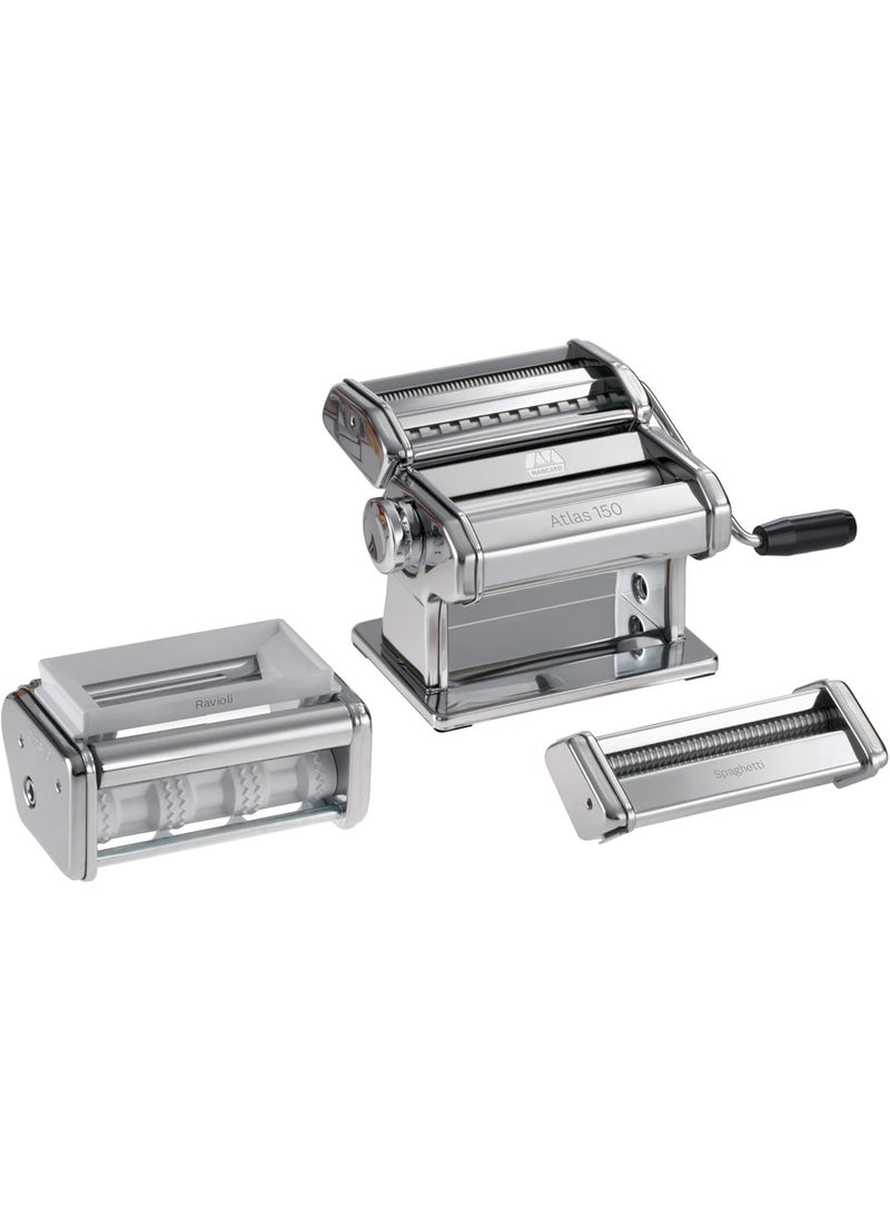 MARCATO MARCATO Made in Italy PASTASET Pasta Machine Gift Set Chrome Steel Includes Atlas 150 Pasta Machine Ravioli  Spaghetti Attachments  - Image 1
