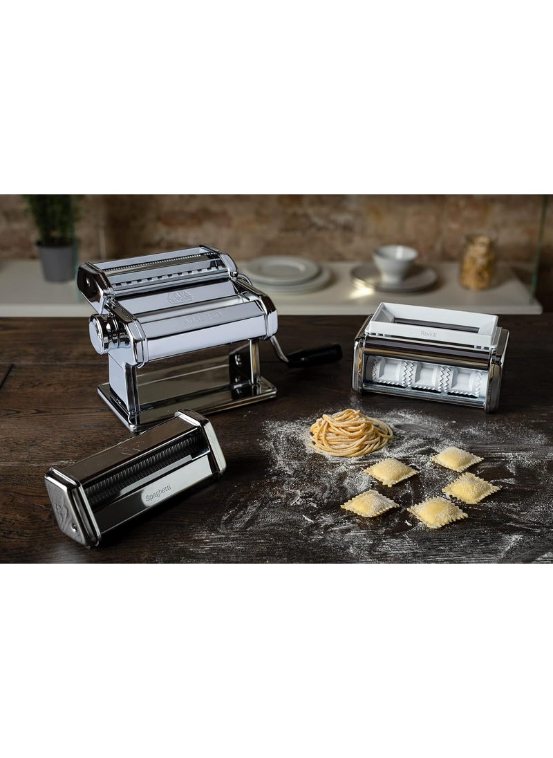 MARCATO MARCATO Made in Italy PASTASET Pasta Machine Gift Set Chrome Steel Includes Atlas 150 Pasta Machine Ravioli  Spaghetti Attachments  - Image 2