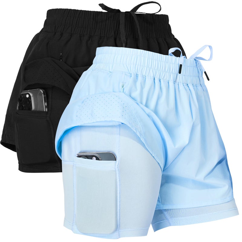 Ultra Performance Womens Running Gym Shorts Women Pack of 2, Nylon Compression Workout Shorts Women with Liner - Image 1