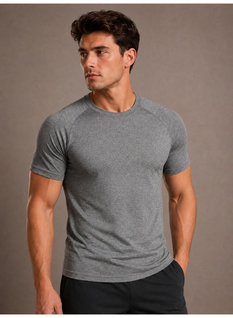 asBERYL Activewear Compression T-Shirt Raglan Sleeves Unisex Tee, Grey - Image 4