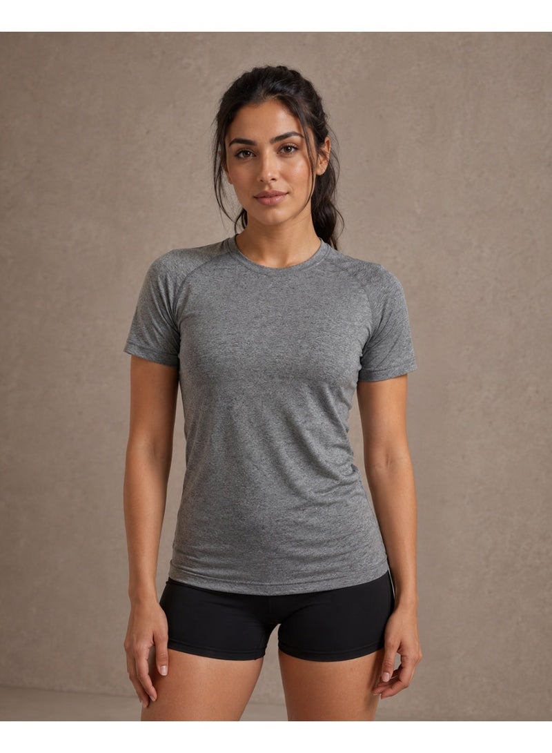 asBERYL Activewear Compression T-Shirt Raglan Sleeves Unisex Tee, Grey - Image 1