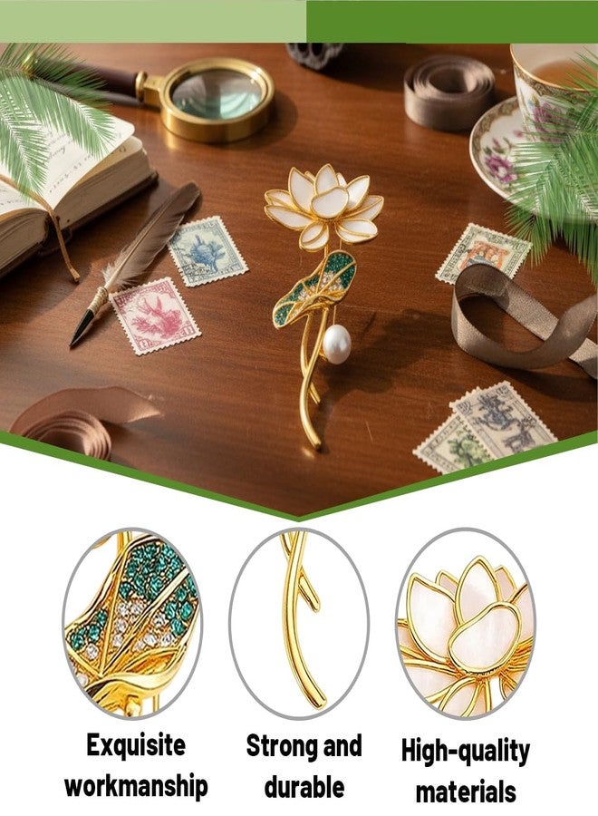 BharatBazaar Brooches for Women, Elegant Lotus Flower Design Brooch Pin, Pearl Brooch Pins for Women, Stylish Accessories for Woman, 6.5 x 3.5 cm Alloy Brooch for Parties and Banquets - Image 3