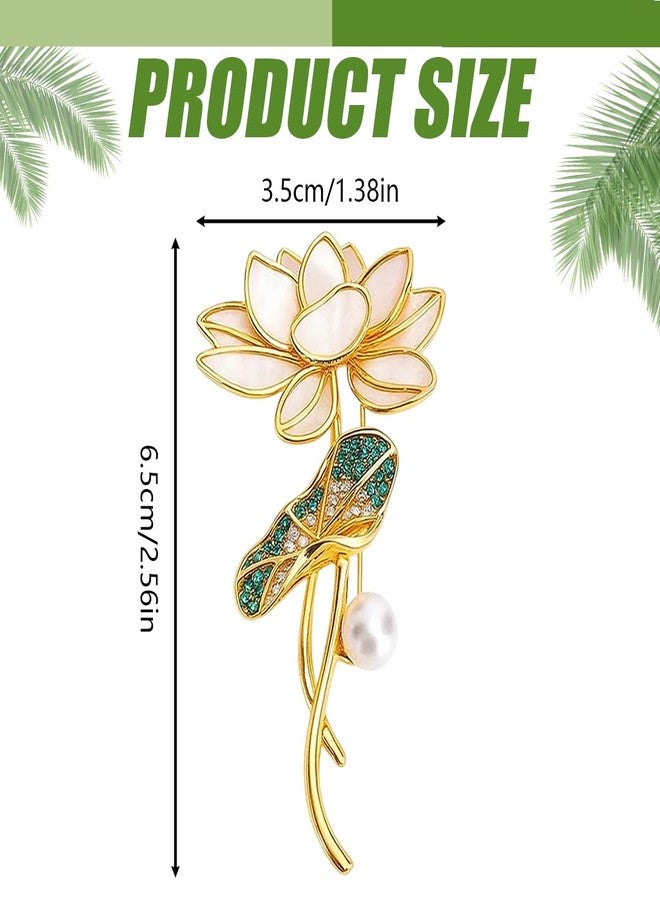BharatBazaar Brooches for Women, Elegant Lotus Flower Design Brooch Pin, Pearl Brooch Pins for Women, Stylish Accessories for Woman, 6.5 x 3.5 cm Alloy Brooch for Parties and Banquets - Image 2