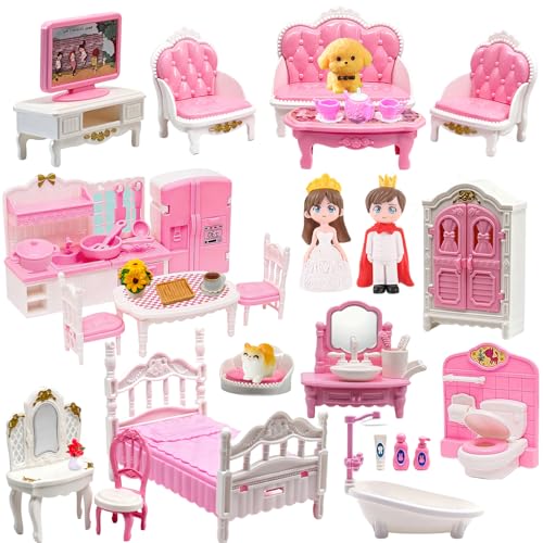 VEMBAP 52 Pcs Dollhouse Furniture Doll House Accessories and Furniture Kitchen Bedroom Living Room Bathroom Accessories Miniature Dollhouse Accessories - Image 1