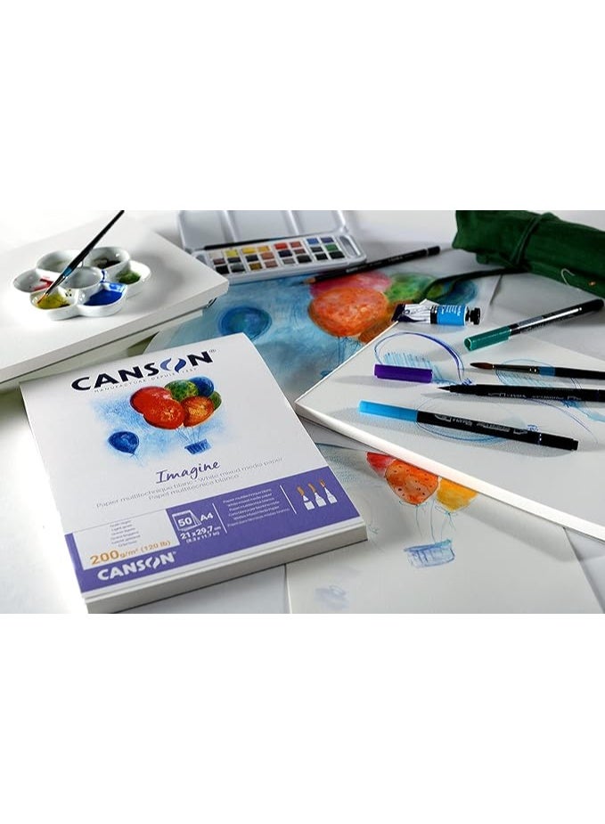 CANSON A4 Size Imagine Mixed Media Paper Pad 50 Sheets 200gsm Thickness - Image 3