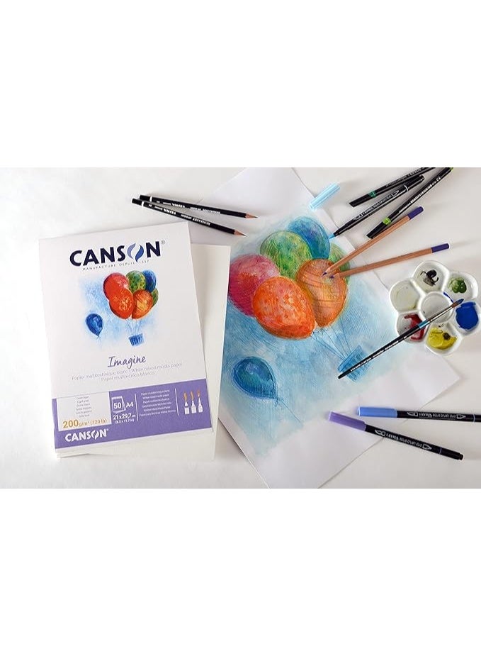 CANSON A4 Size Imagine Mixed Media Paper Pad 50 Sheets 200gsm Thickness - Image 2