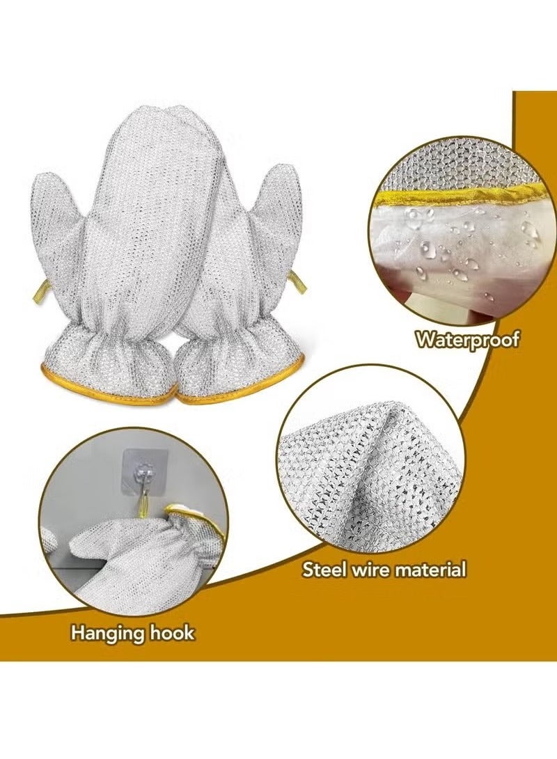 2pcs Multipurpose Wire Dishwashing Gloves, Miracle Cleaning Cloth in Glove Shape, Non Scratch Steel Wire Rags for Dishes, Kitchen Cooktops, Counters, Sinks, Pots, Pans, Reusable Cleaning Gloves  - Image 5