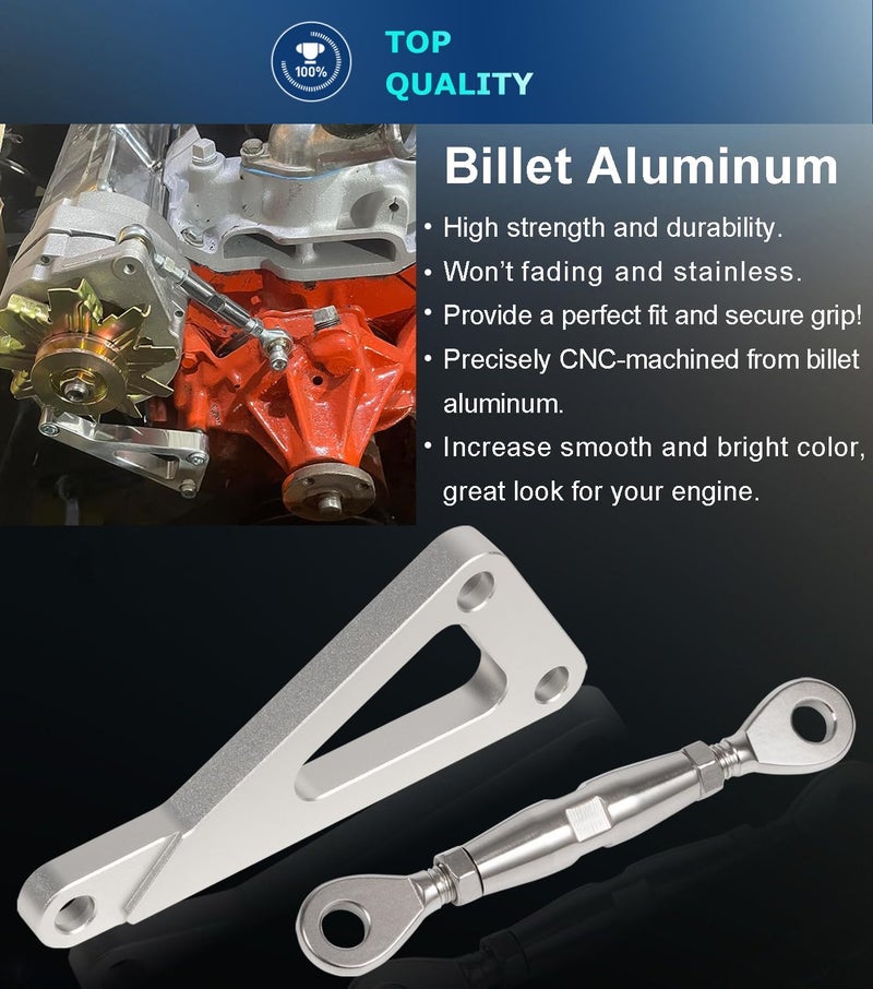 Camoo Billet Alternator Bracket Adjustable Kit for Chevy SBC 305 327 350 383 5.0L 5.7L V8 Eight Cylinder Long Water Pump Polished Aluminum for Chevy Small Block Engine - Image 5