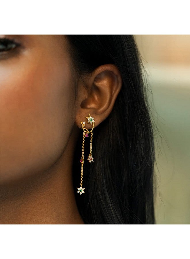Shaya By Caratlane Circle Of Life 7 Stone Earrings In Gold Plated 925 Silver For Women - Image 2