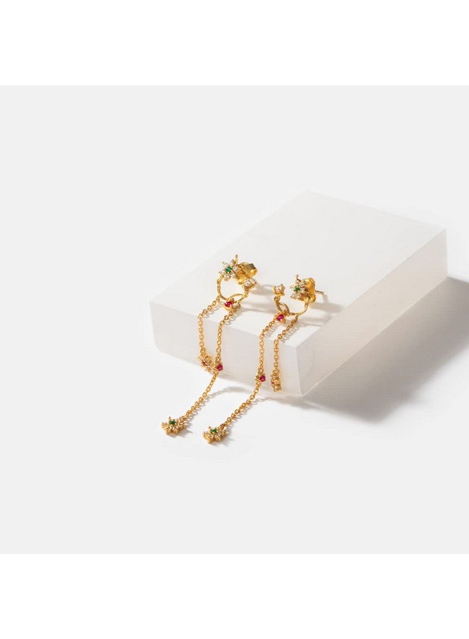 Shaya By Caratlane Circle Of Life 7 Stone Earrings In Gold Plated 925 Silver For Women - Image 3