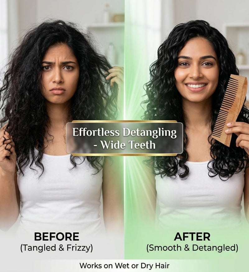 INSIME Neem Wooden Comb Set for Women & Men | Wooden combs combo Hair Comb Set | Kachi neem comb for Women for Hair Growth | Dandruff remover comb Neem Wood Kangi for Hair (Pack of 3) - Image 4