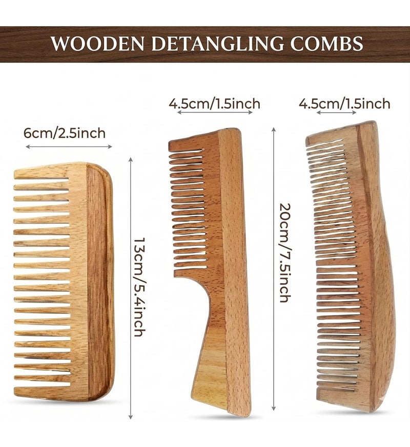 INSIME Neem Wooden Comb Set for Women & Men | Wooden combs combo Hair Comb Set | Kachi neem comb for Women for Hair Growth | Dandruff remover comb Neem Wood Kangi for Hair (Pack of 3) - Image 2