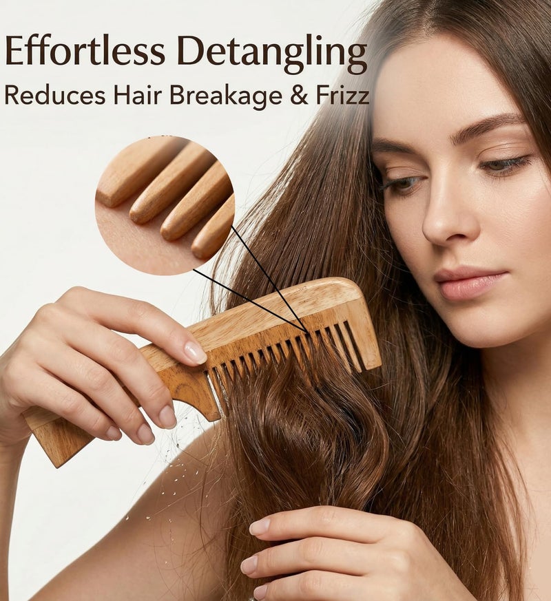 INSIME Neem Wooden Comb Set for Women & Men | Wooden combs combo Hair Comb Set | Kachi neem comb for Women for Hair Growth | Dandruff remover comb Neem Wood Kangi for Hair (Pack of 3) - Image 3