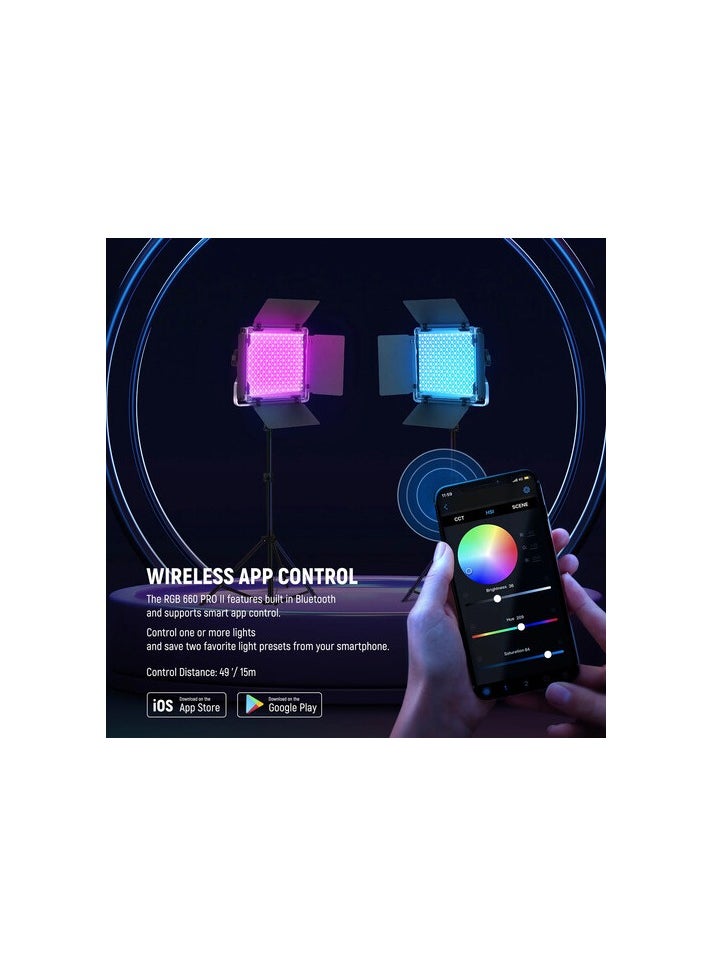 Neewer - NEEWER Upgraded 660 PRO II RGB LED Video Light with App Control&Stand Kit, 2 Pack Constant 50W No Color Shift/1% Precise Min Dimming/360° RGB/CRI97+/3200K~5600K for Game Streaming YouTube Photography - Image 1