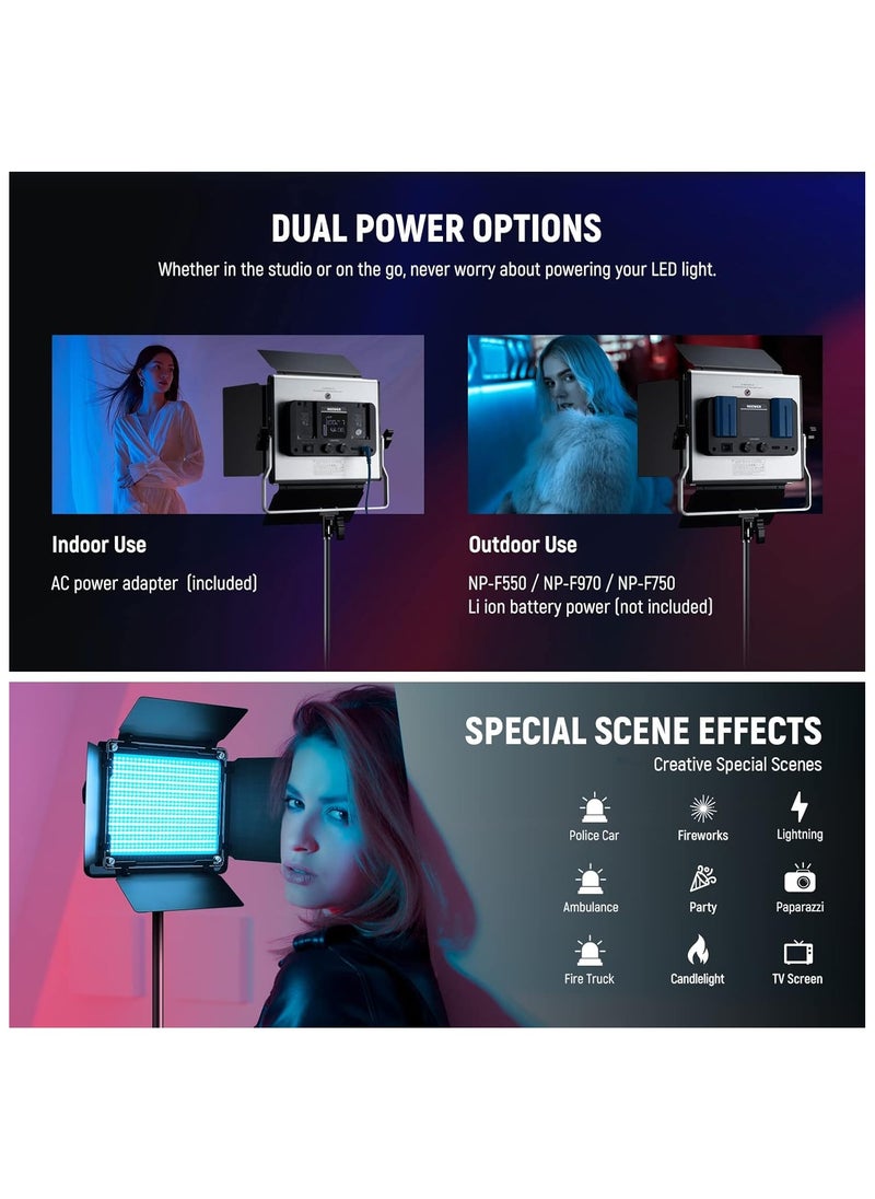 Neewer - NEEWER Upgraded 660 PRO II RGB LED Video Light with App Control&Stand Kit, 2 Pack Constant 50W No Color Shift/1% Precise Min Dimming/360° RGB/CRI97+/3200K~5600K for Game Streaming YouTube Photography - Image 1