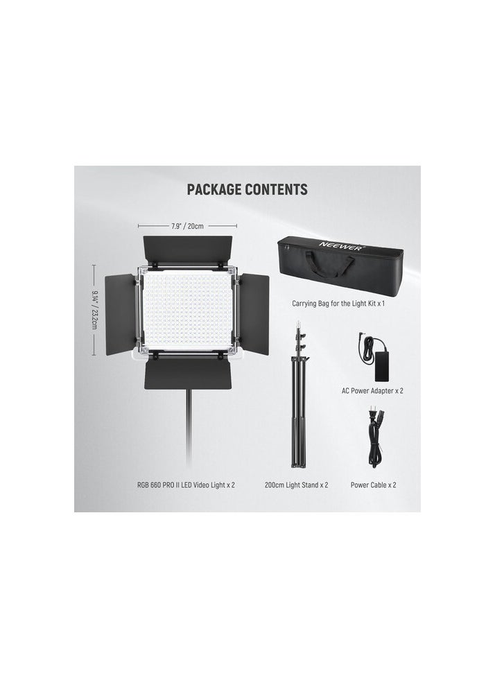 Neewer - NEEWER Upgraded 660 PRO II RGB LED Video Light with App Control&Stand Kit, 2 Pack Constant 50W No Color Shift/1% Precise Min Dimming/360° RGB/CRI97+/3200K~5600K for Game Streaming YouTube Photography - Image 1