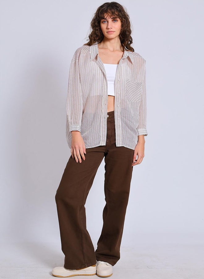 trendyol Brown Striped Shirt - Image 3