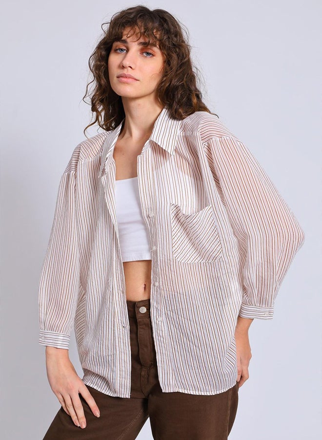 trendyol Brown Striped Shirt - Image 1
