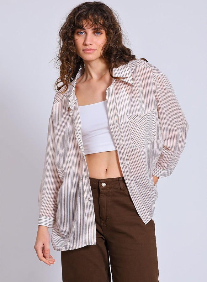 trendyol Brown Striped Shirt - Image 2