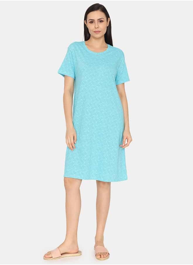 zivame Zivame All-Over Print Round Neck Sleepshirt with Short Sleeves  - Image 1