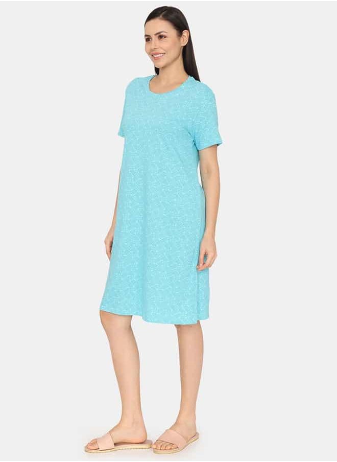 zivame Zivame All-Over Print Round Neck Sleepshirt with Short Sleeves  - Image 2