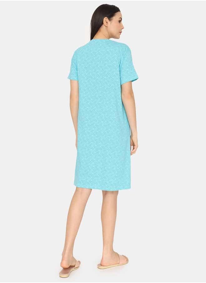 zivame Zivame All-Over Print Round Neck Sleepshirt with Short Sleeves  - Image 3