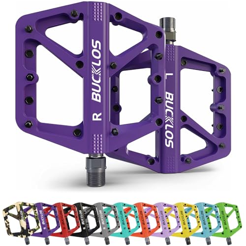 BUCKLOS Mountain Bike Pedals MTB Pedals Flat, Bicycle Road Bike Adult Large Platform Pedal with Non-Slip Grips for Gravel/Ebike/Hybrid Bikes/Beach Cruiser(9/16 Nylon Purple) - Image 1